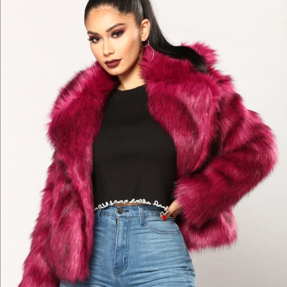 Faux Fur Jacket - Purple/Pink w/ Black - NWT